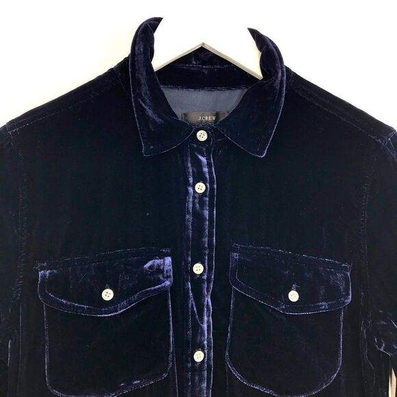 J. Crew Navy Blue Velvety Velour Button Up Pocket Chest Long Sleeve Shirt - Picture 7 of 16